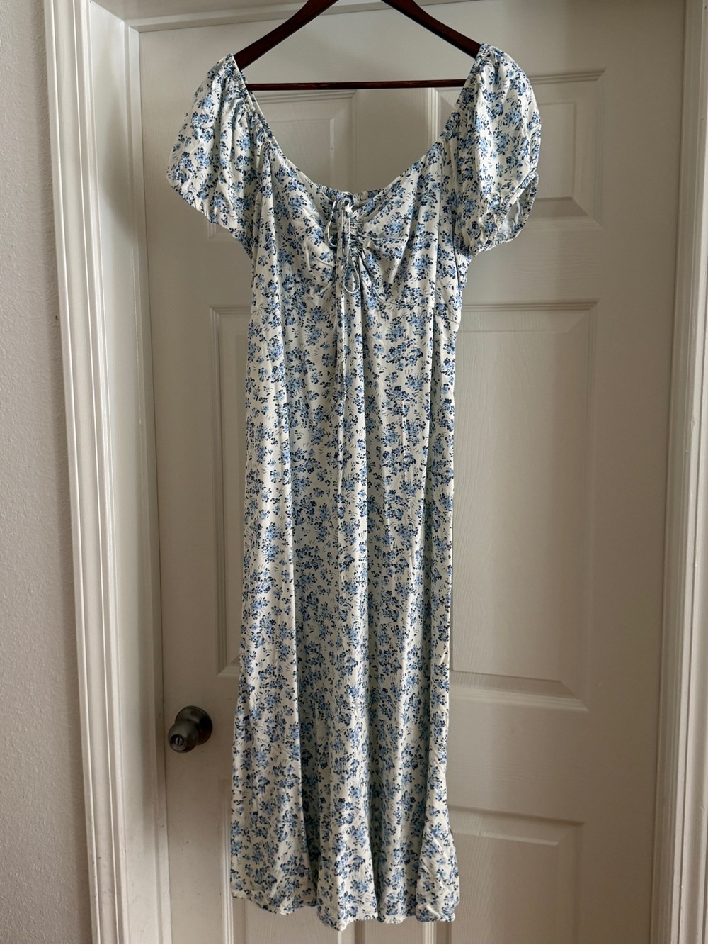 GAP Cream Midi Dress with Blue Floral Print